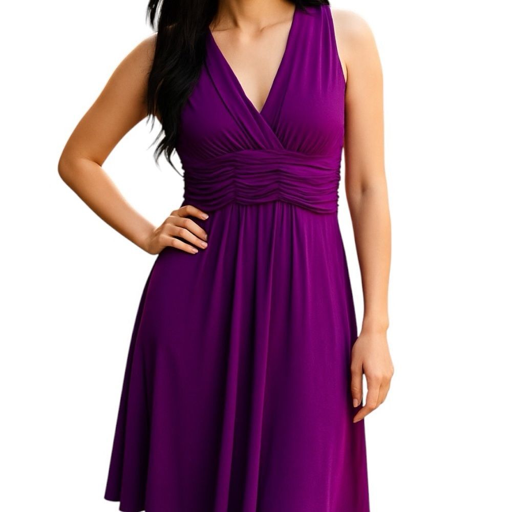 Evan Picone Sleeveless Empire Waist Midi A-Line Dress Purple Womens 4 Cocktail